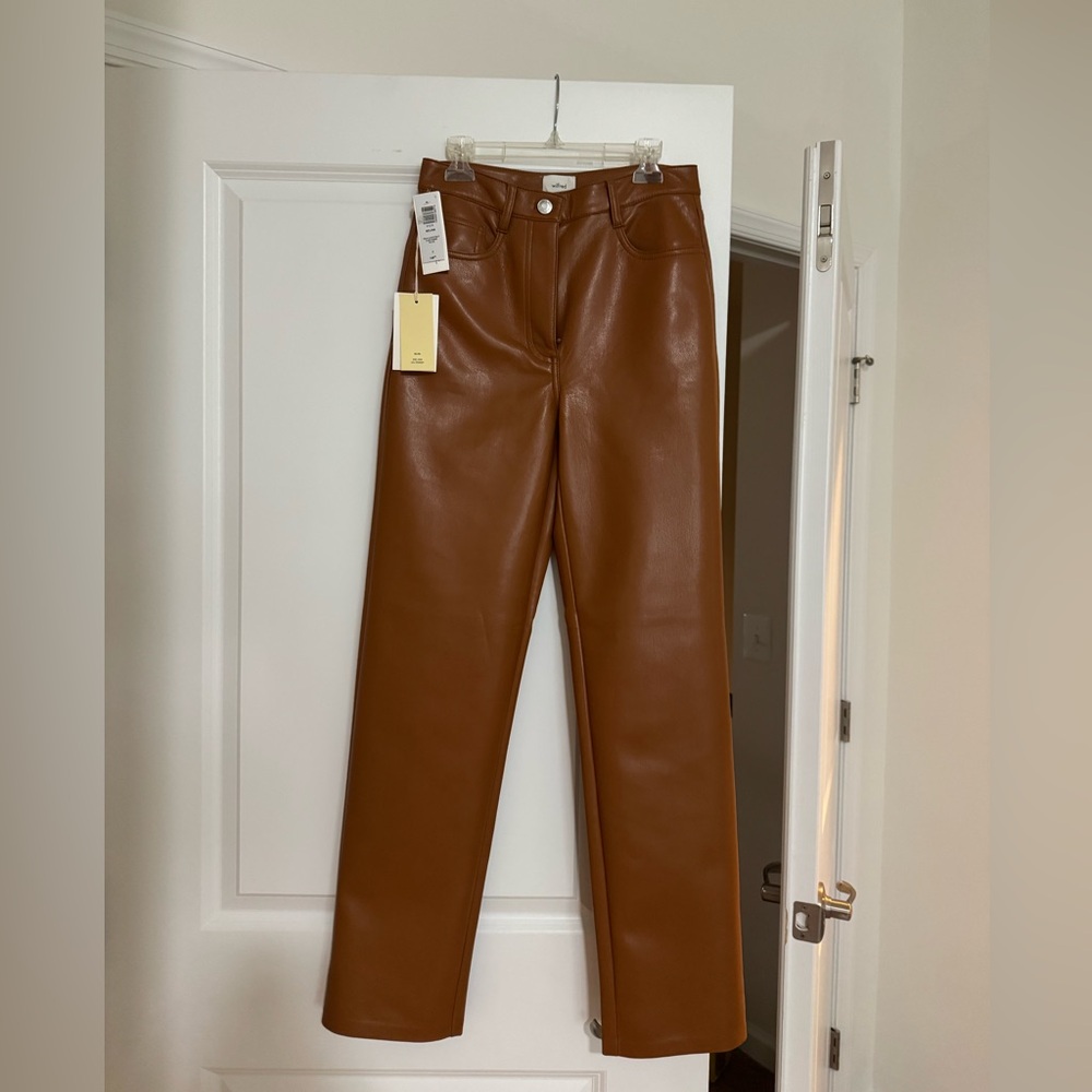 Aritzia brown Straight Leg Melina Leather Pants
